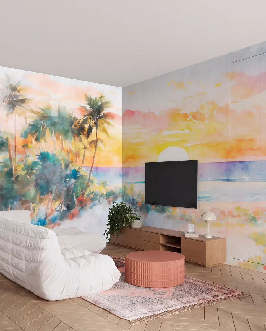 wall murals Палма и залазак сунца на плажи u97312