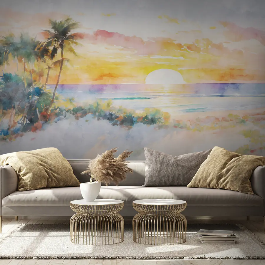wall murals Палма и залазак сунца на плажи u97312
