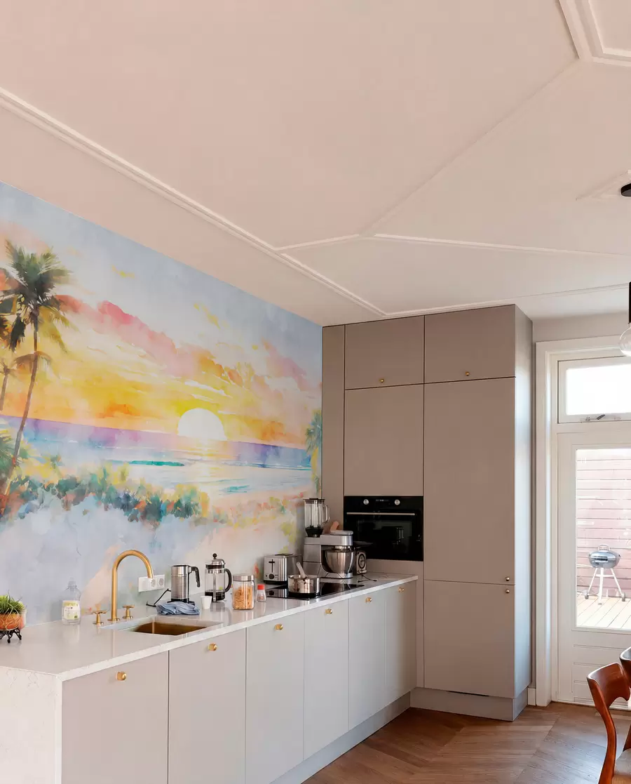 wall murals Палма и залазак сунца на плажи u97312