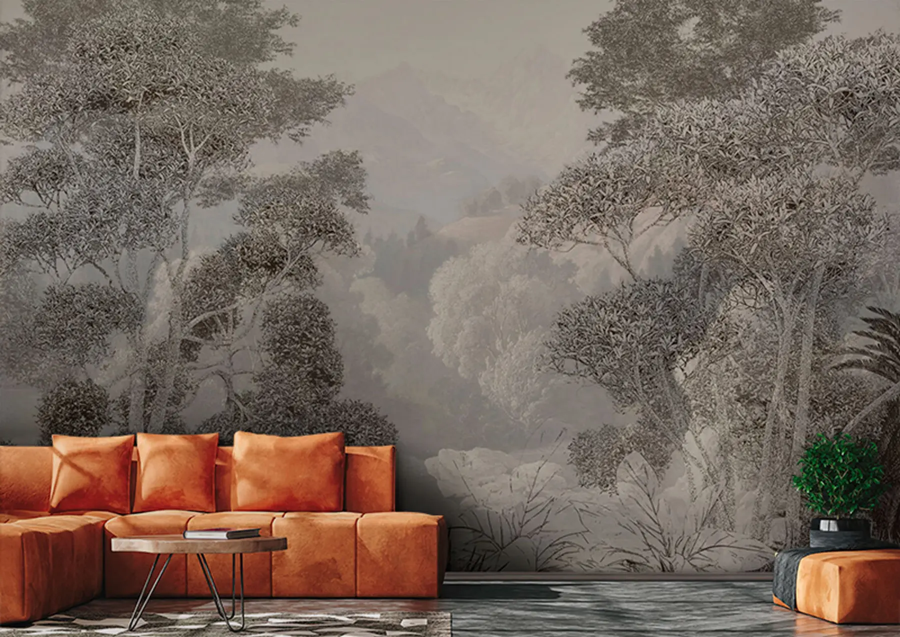 wall murals Тропска шума у ​​сивим тоновима u97396