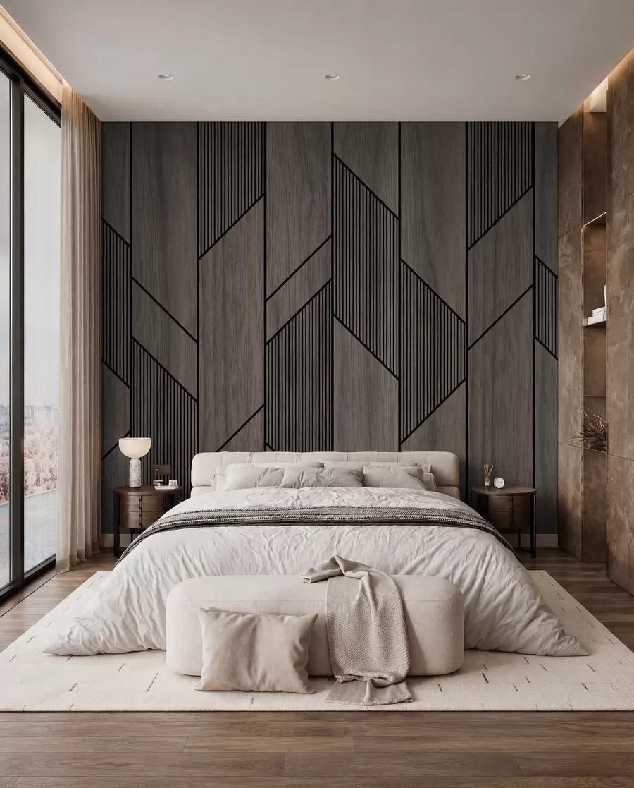 wall murals Geometrija tamnog drveta u97427