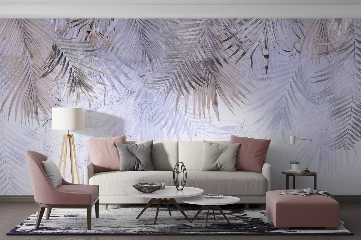 wall murals Љубичасти тропски листови у грунге стилу u93843v1