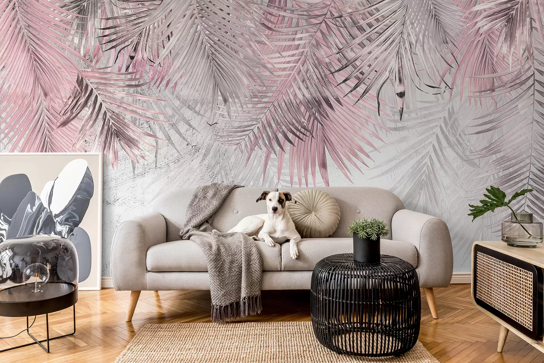 wall murals Розе тропско лишће у грунге стилу u93843v2