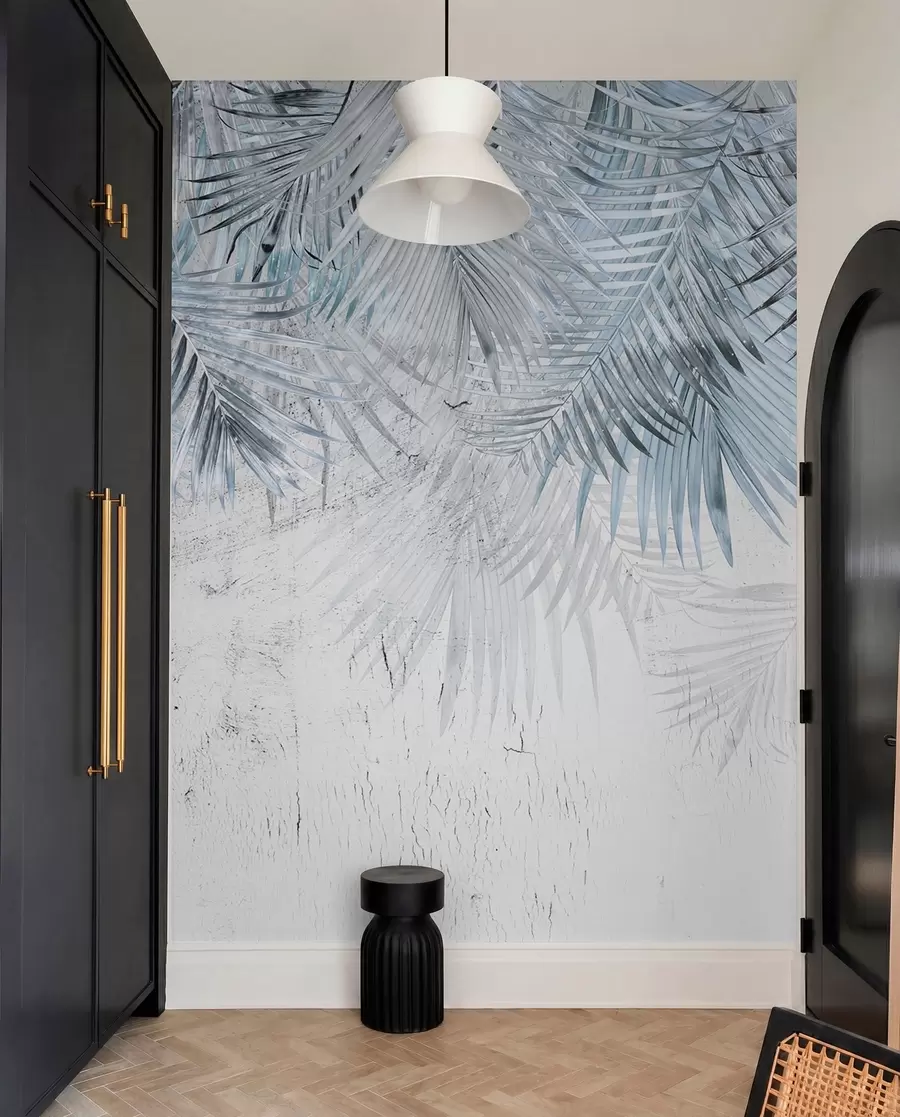 wall murals Плаво тропско лишће у грунге стилу u93843v3