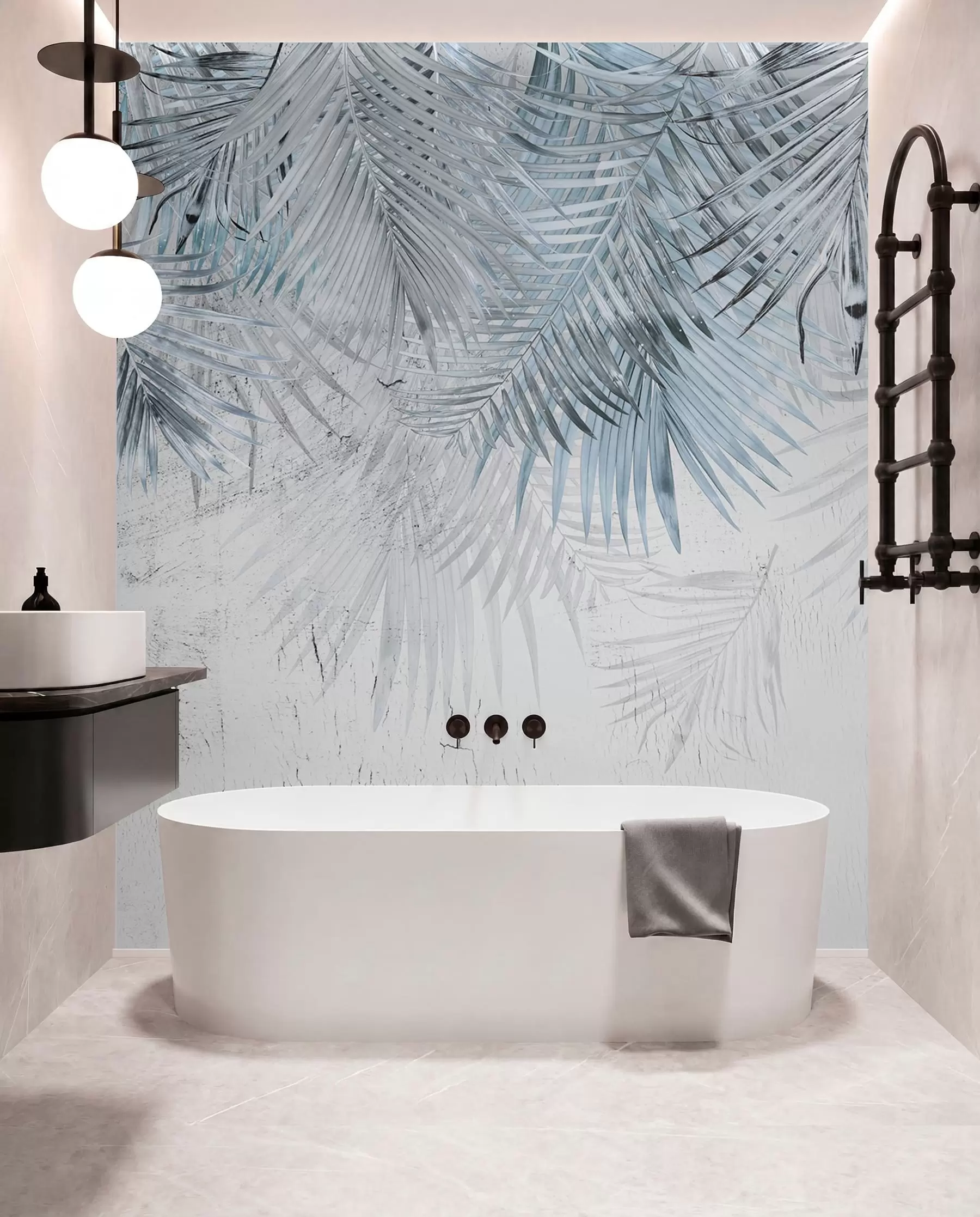 wall murals Плаво тропско лишће у грунге стилу u93843v3