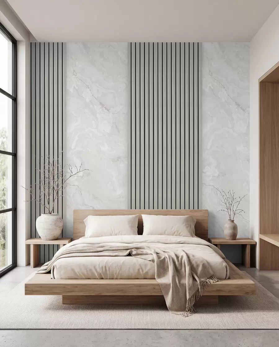 wall murals Дрвене летвице са мермером u97465