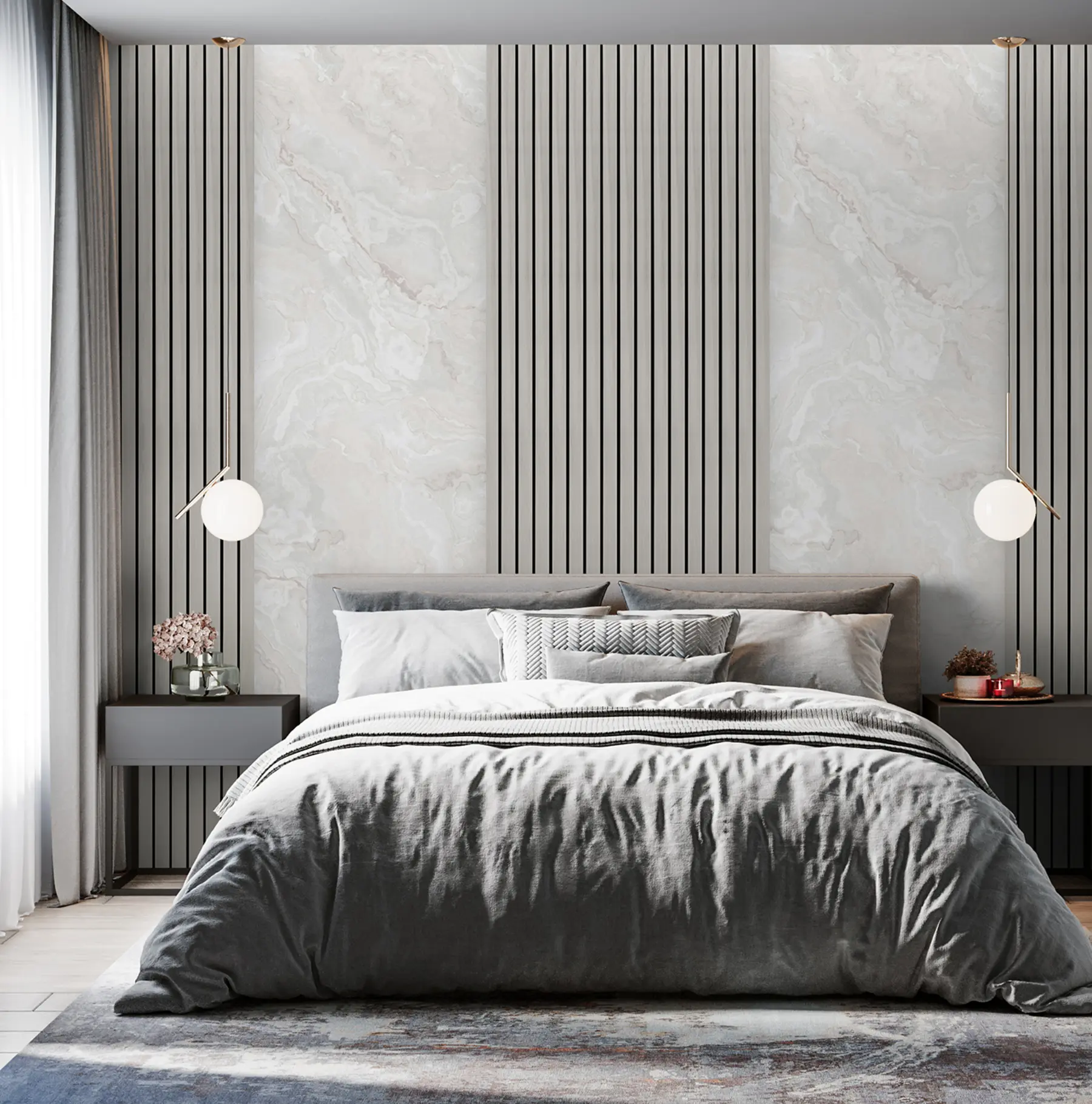 wall murals Дрвене летвице са мермером u97465