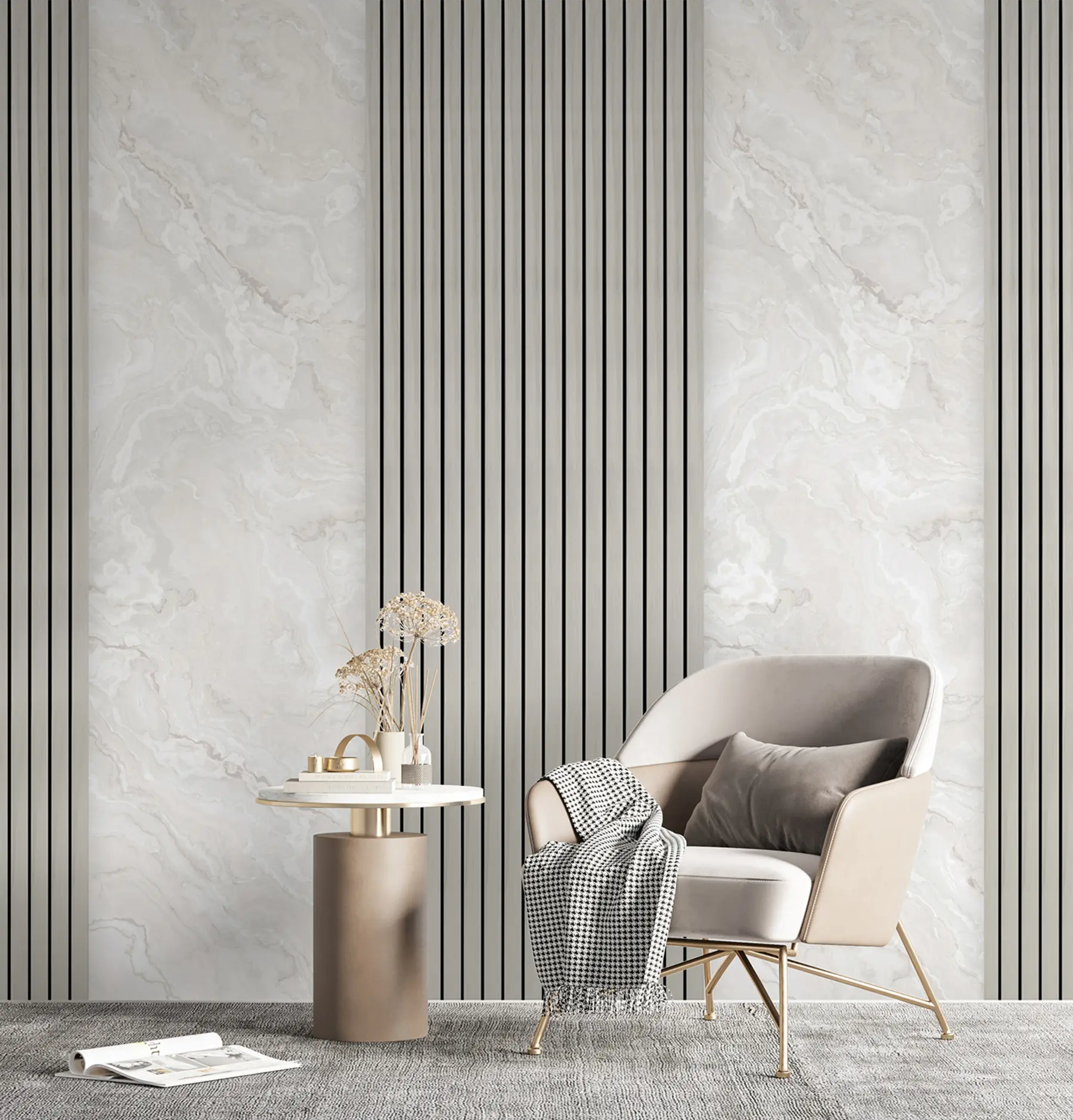 wall murals Дрвене летвице са мермером u97465