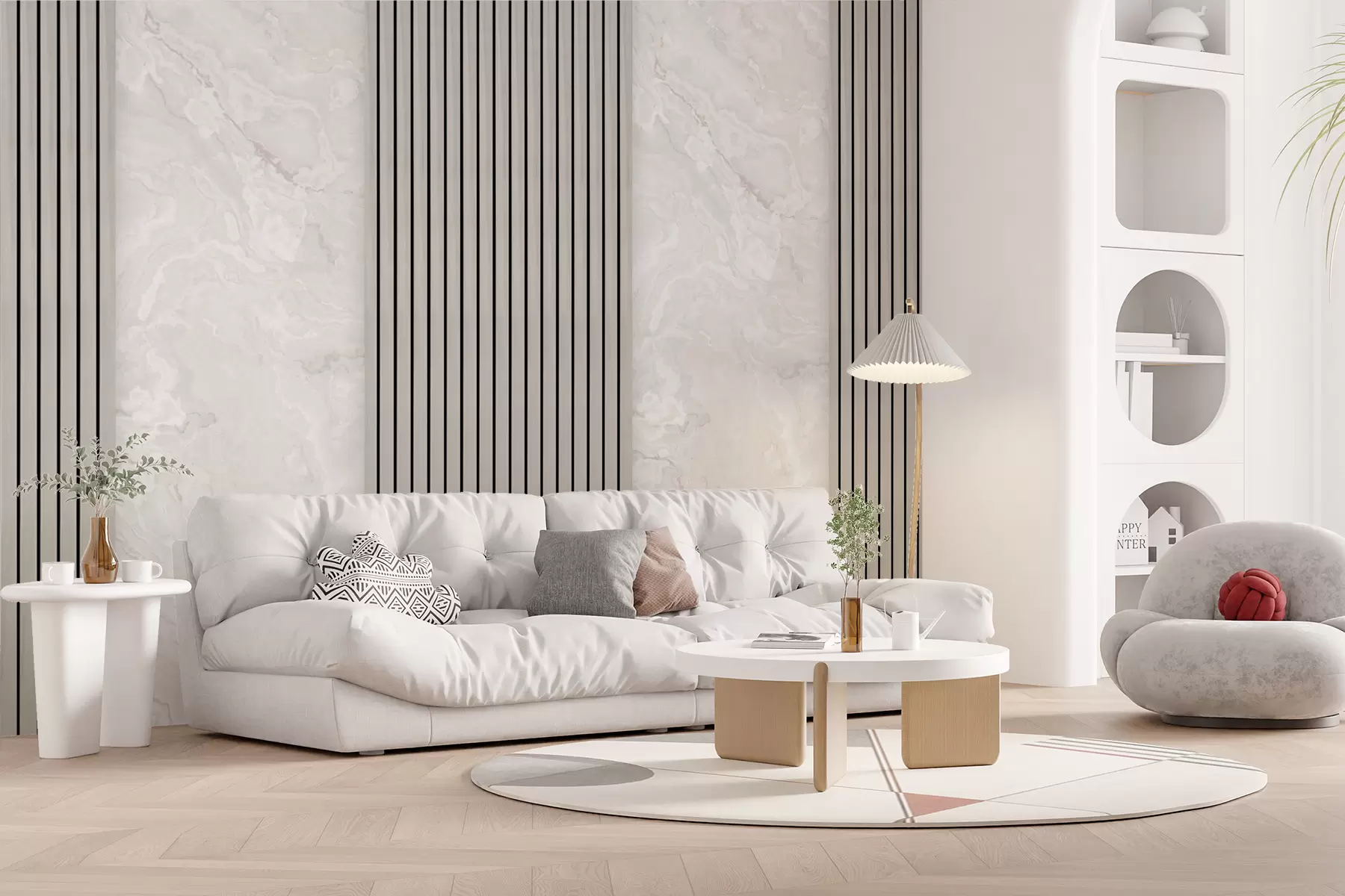 wall murals Дрвене летвице са мермером u97465
