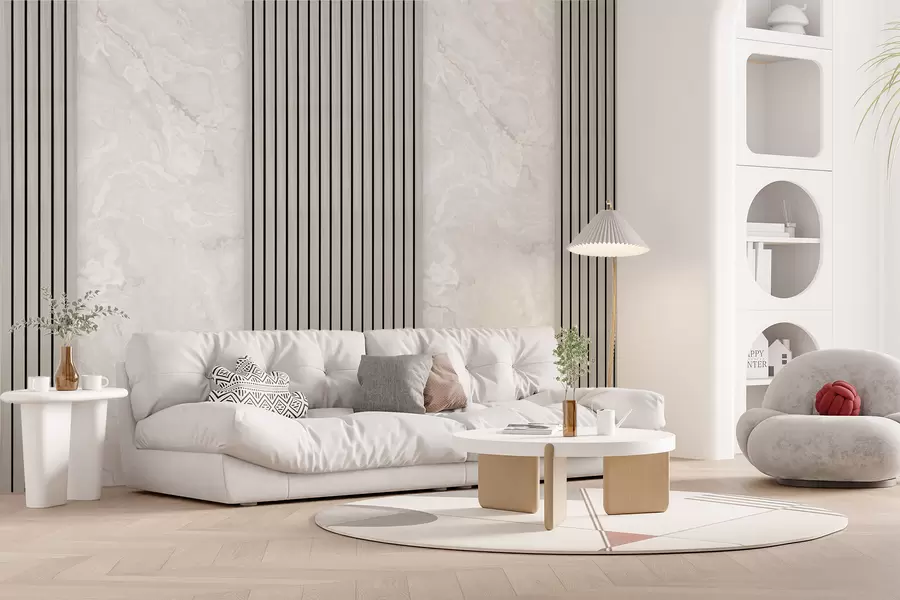wall murals Дрвене летвице са мермером u97465