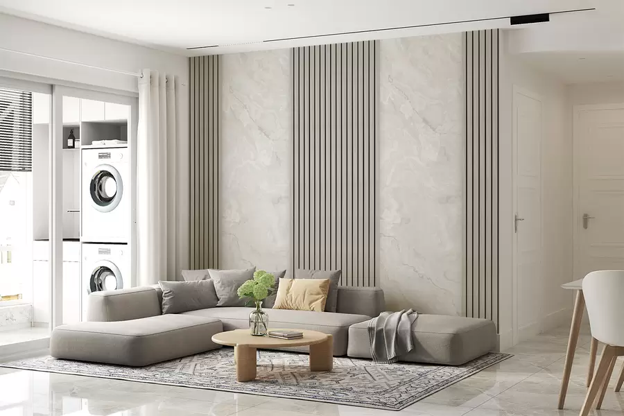 wall murals Дрвене летвице са мермером u97465