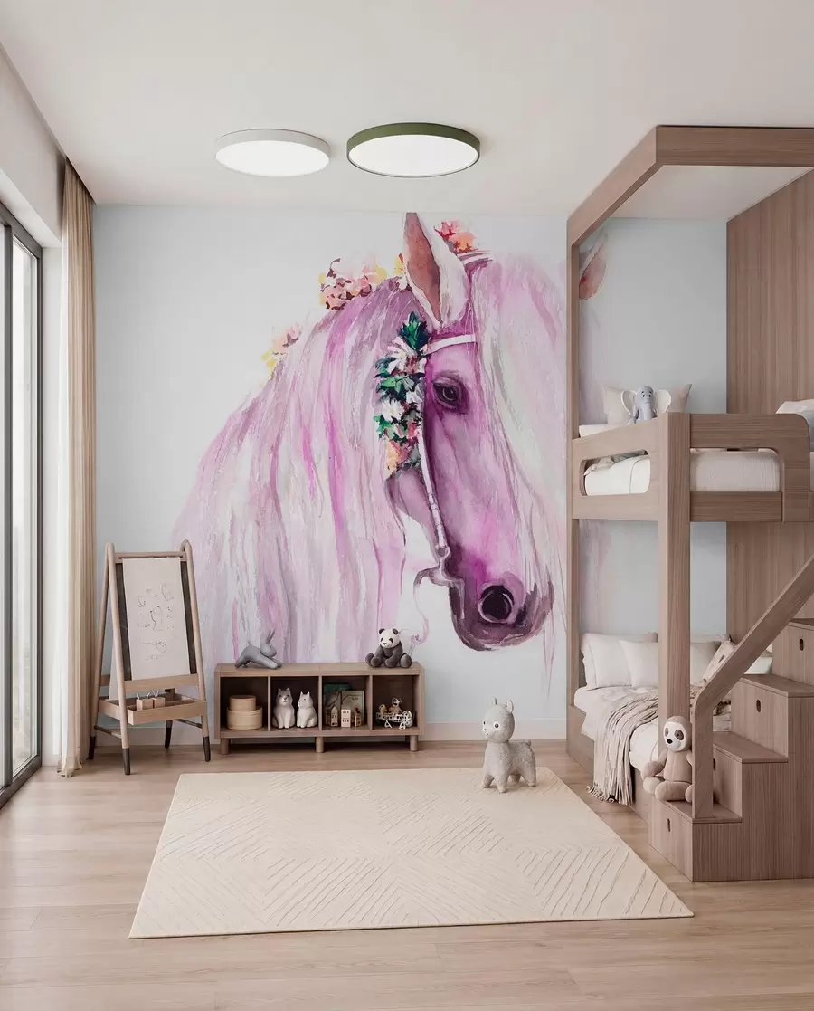 wall murals Плави коњ са цветовима у гриви у љубичастим бојама u93591v1
