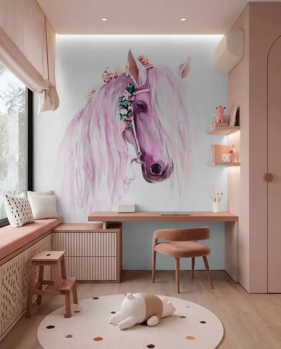 wall murals Плави коњ са цветовима у гриви у љубичастим бојама u93591v1