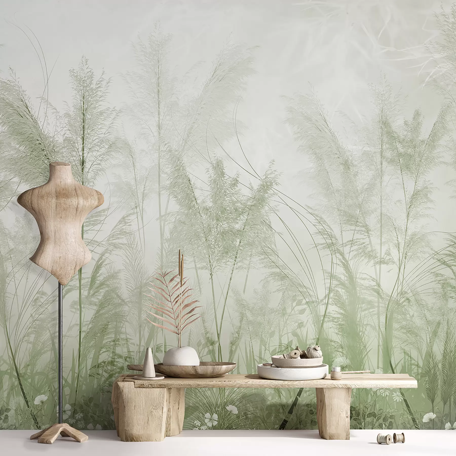 wall murals Високе биљке у пастелним бојама у зеленим бојама u93903v3