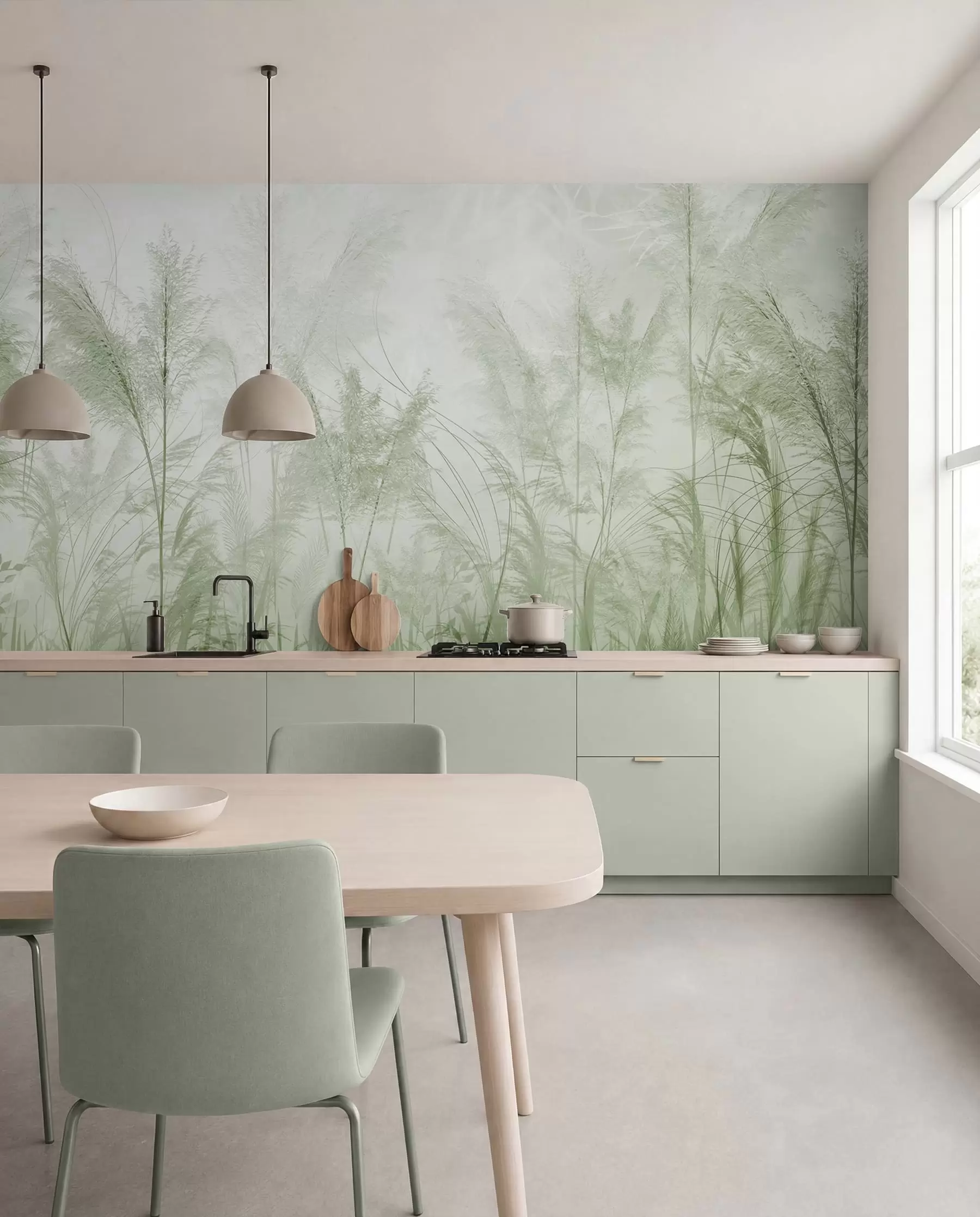wall murals Високе биљке у пастелним бојама у зеленим бојама u93903v3