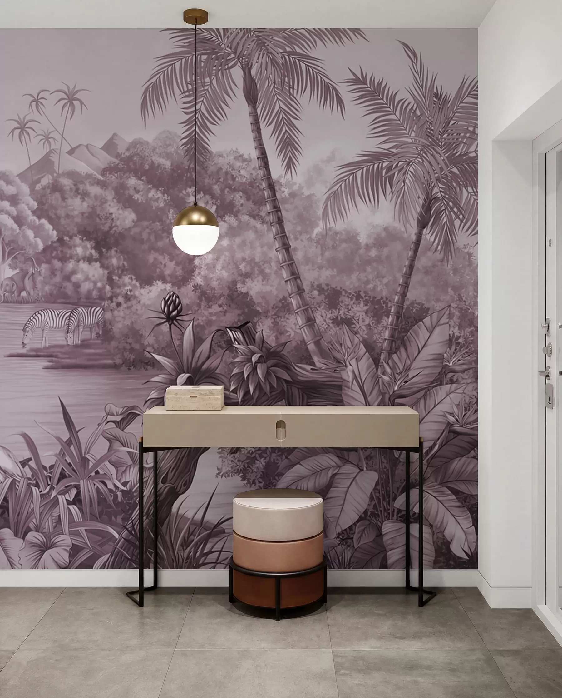 wall murals Црно-бели тропи у љубичастим бојама u59040v3