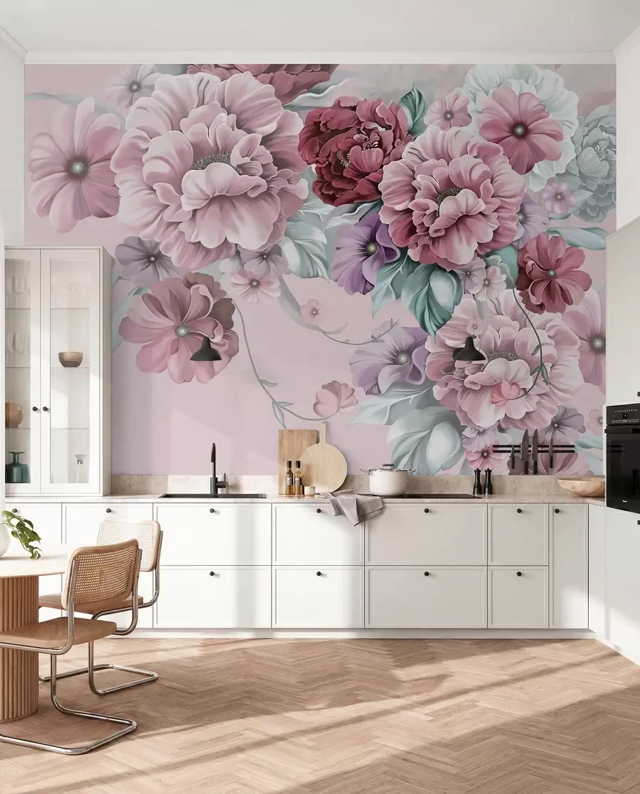 wall murals Нежно плаво цвеће у ружичастим бојама u59900v1