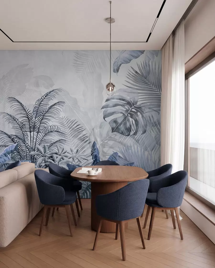 wall murals Палме у сивој боји у плавим бојама u71284v1