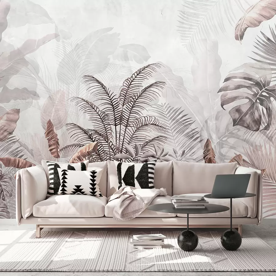 wall murals Палме у сивој боји у сиво-браон бојама u71284v2