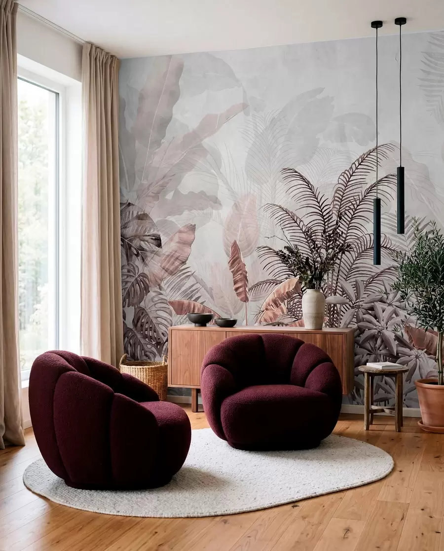 wall murals Палме у сивој боји у сиво-браон бојама u71284v2