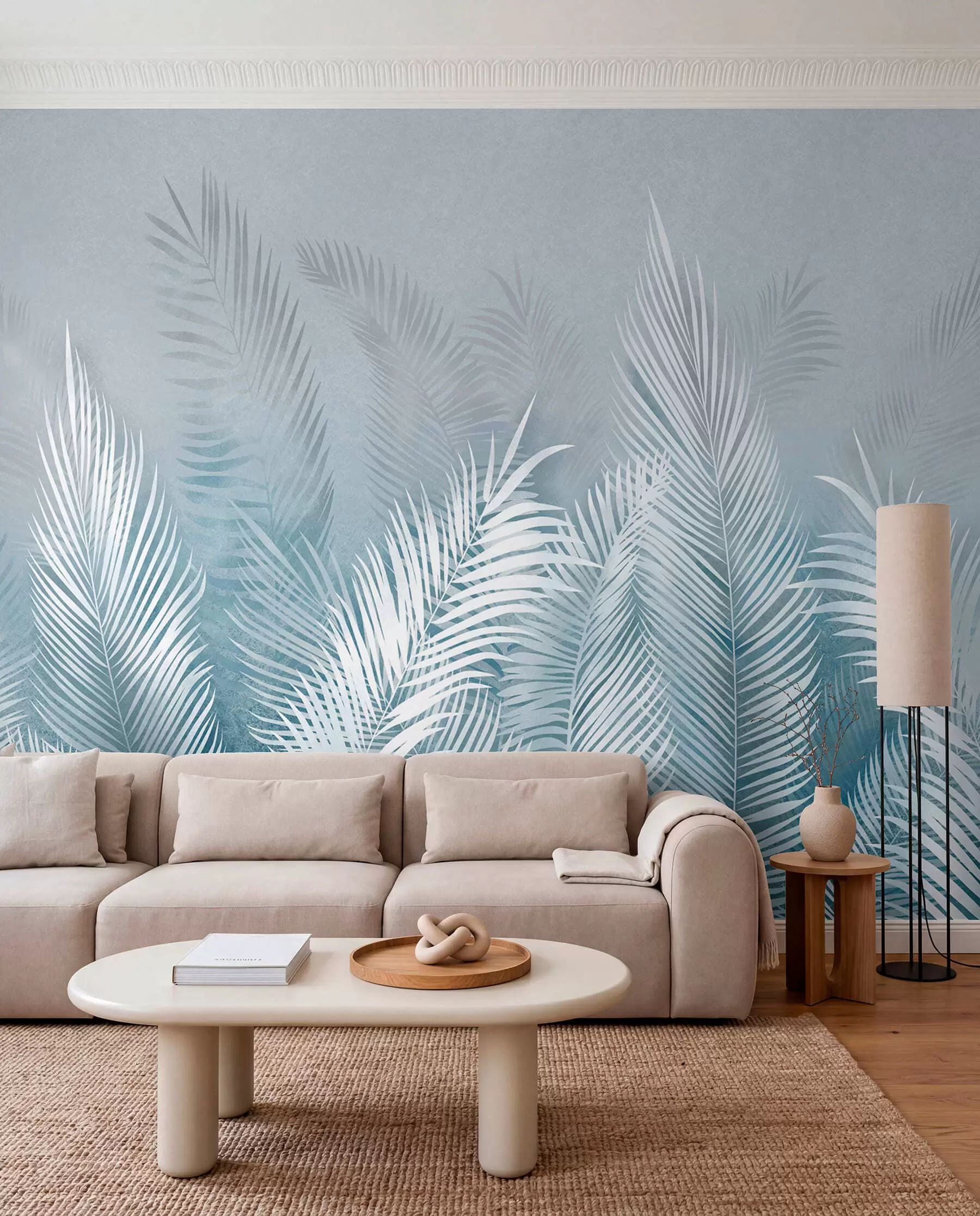 wall murals Беле палме на ружичастој гранж позадини. у плавим бојама u74601v1