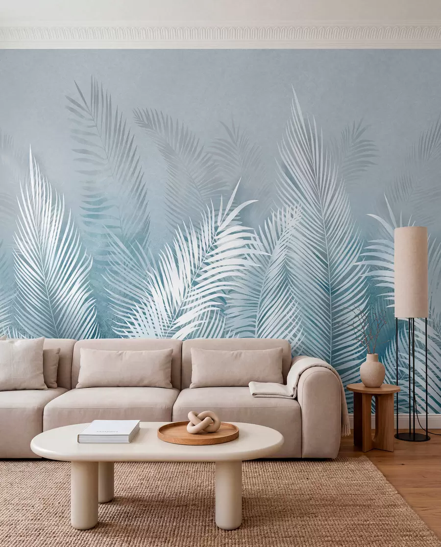 wall murals Беле палме на ружичастој гранж позадини. у плавим бојама u74601v1