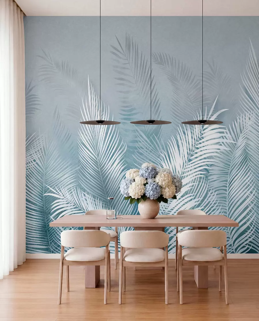 wall murals Беле палме на ружичастој гранж позадини. у плавим бојама u74601v1