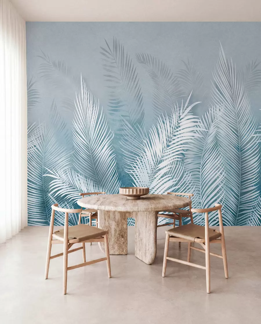 wall murals Беле палме на ружичастој гранж позадини. у плавим бојама u74601v1