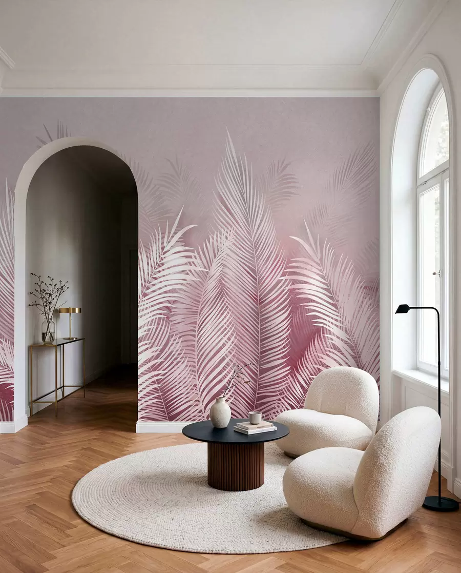 wall murals Беле палме на ружичастој гранж позадини. у ружичастим бојама u74601v2