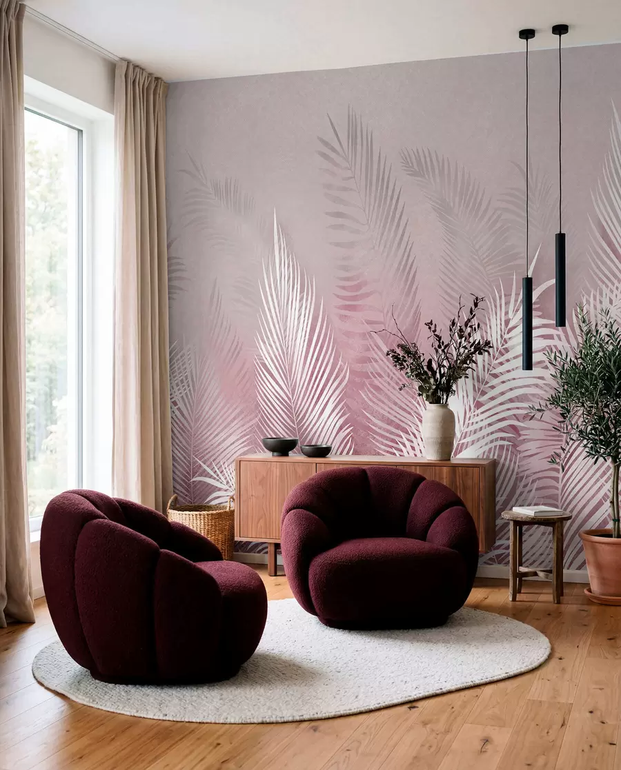 wall murals Беле палме на ружичастој гранж позадини. у ружичастим бојама u74601v2