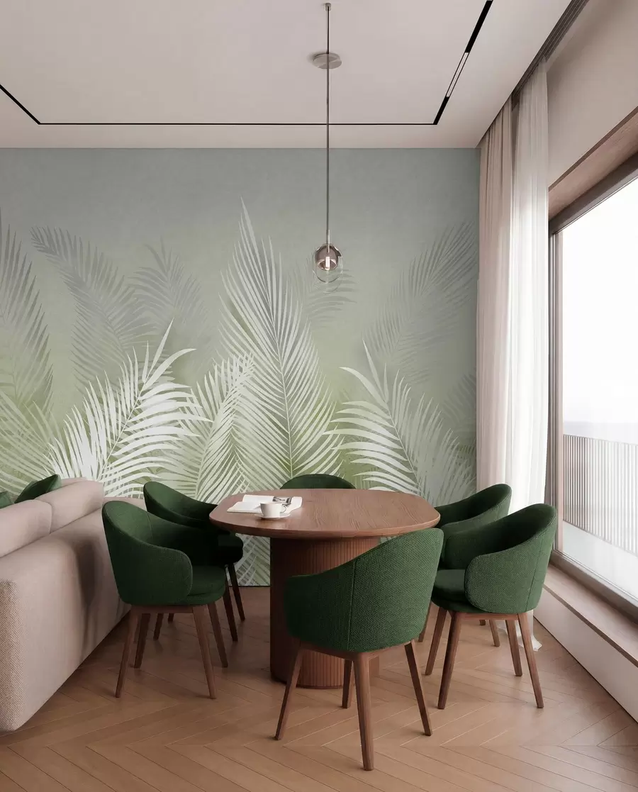 wall murals Беле палме на ружичастој гранж позадини. у зеленим бојама u74601v3