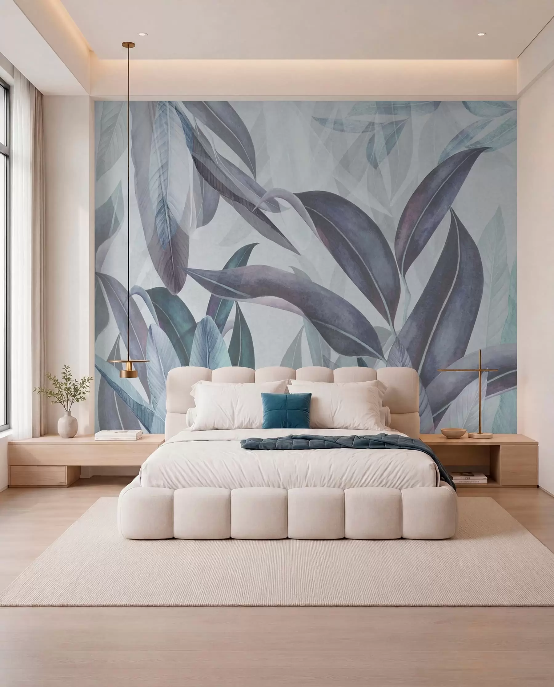 wall murals Зелено и розе палмино лишће у плавим бојама u94302v1