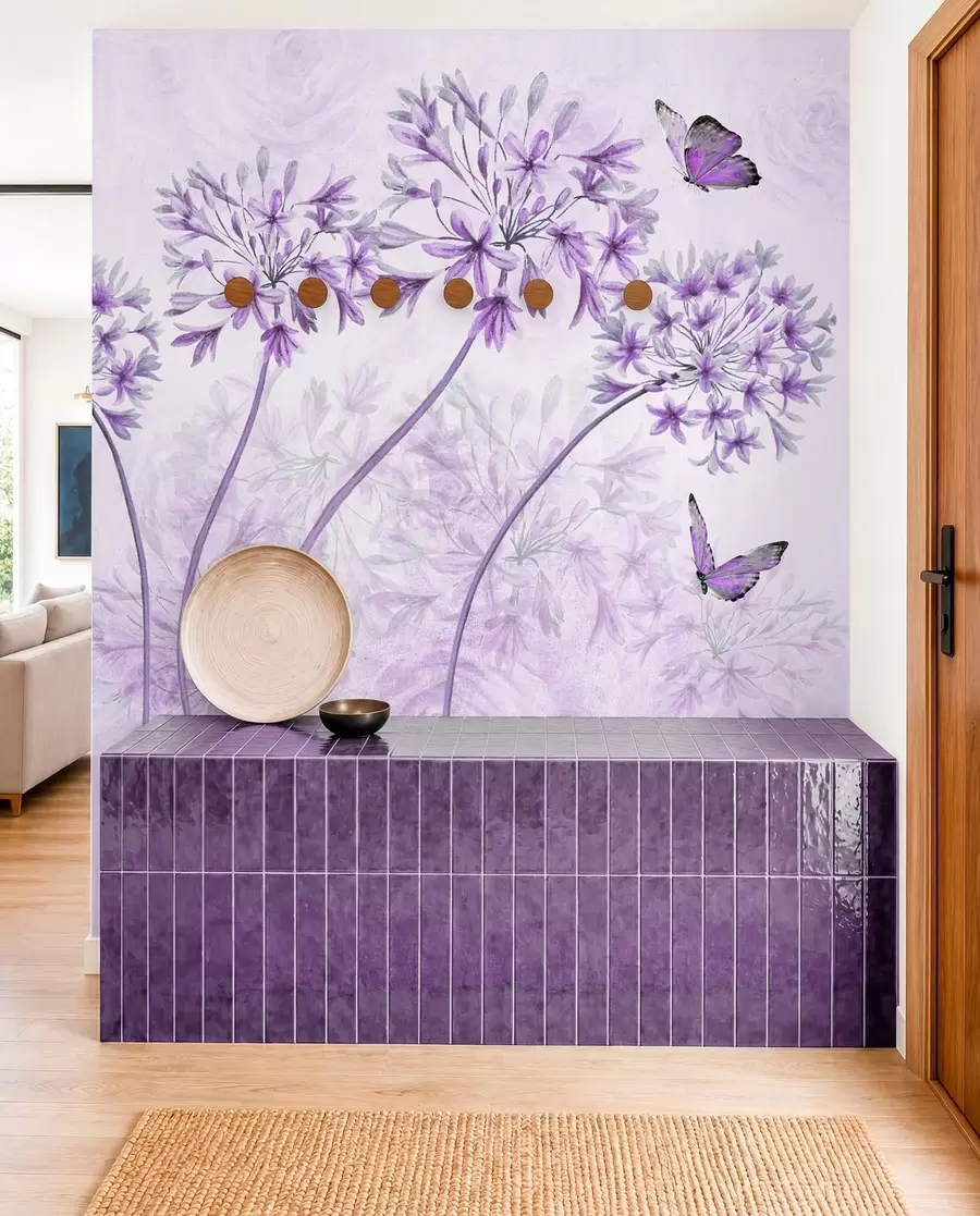 wall murals Биљка, цвет и плава у ружичастим бојама u35495v3