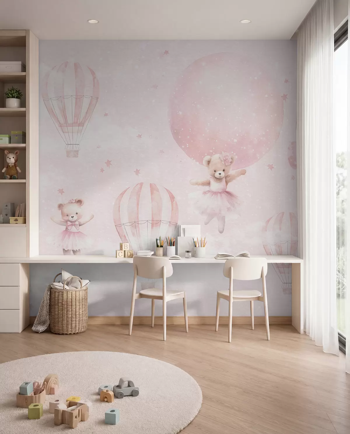 wall murals Mede i ružičasti baloni u97954