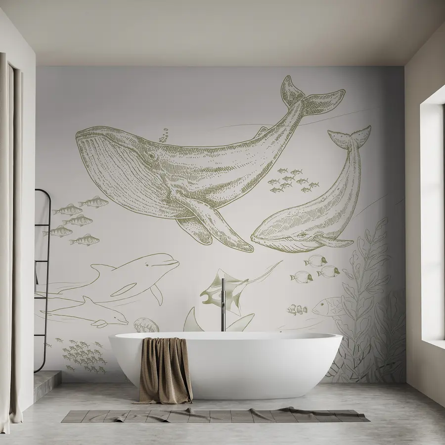 wall murals Подводни свет, гребен са китовима и делфинима u98151