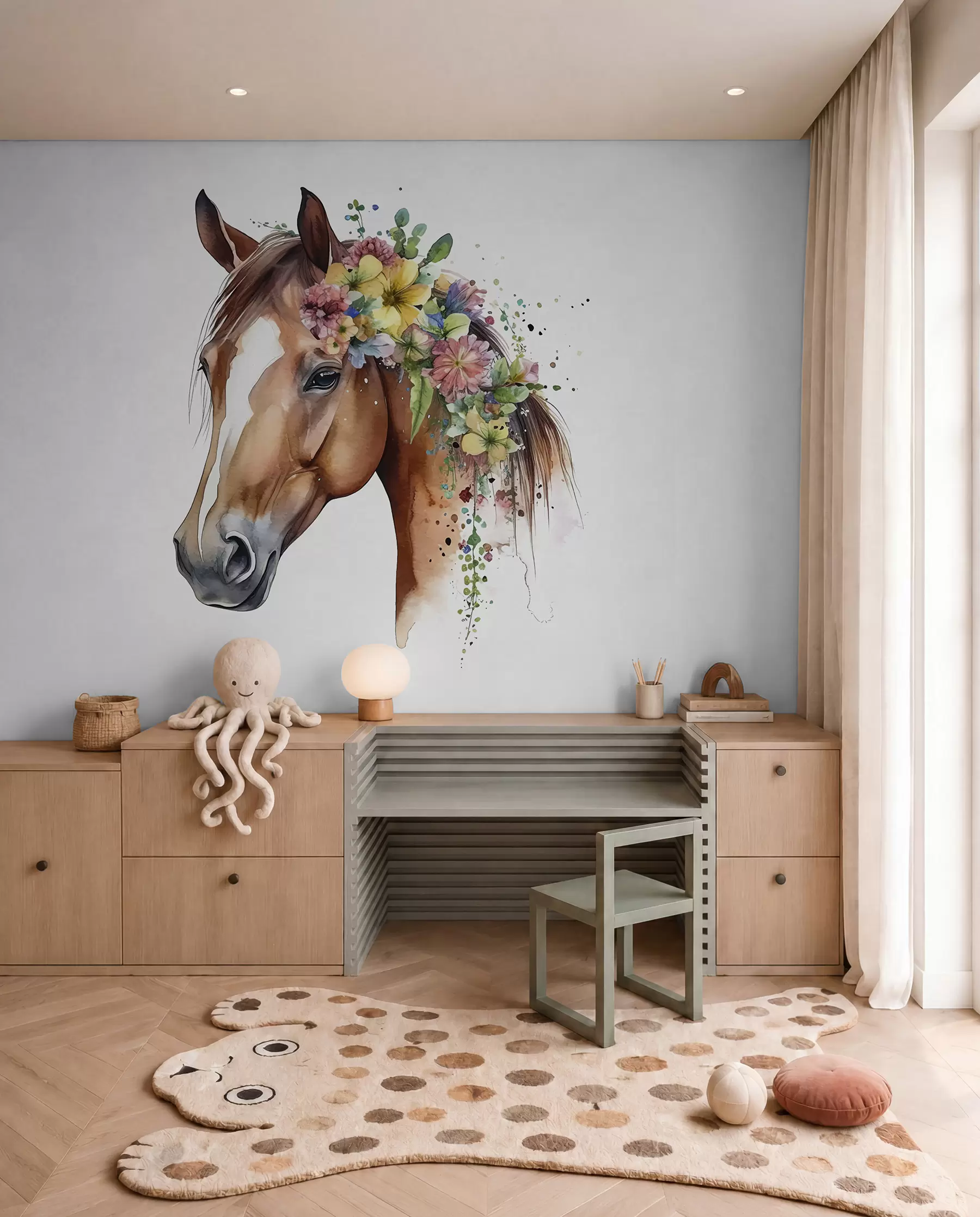 wall murals Konj s cvjetnim vijencem u98192