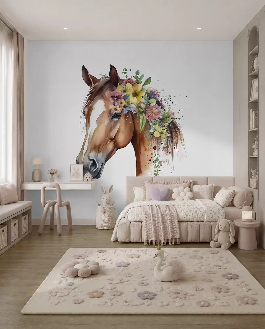 wall murals Konj s cvjetnim vijencem u98192