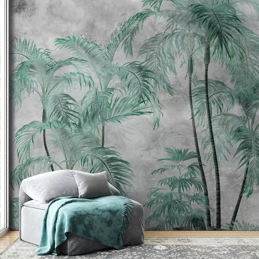 wall murals Тропске палме на бетонском зиду u98586v1