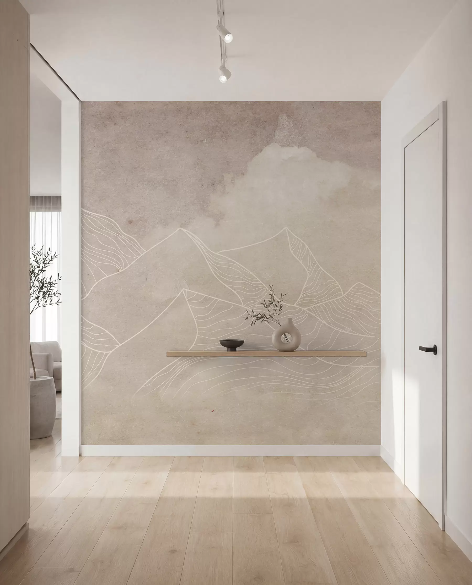 wall murals Грунге текстура са апстрактним планинама, беж бојом, уметношћу на тему природе u98839