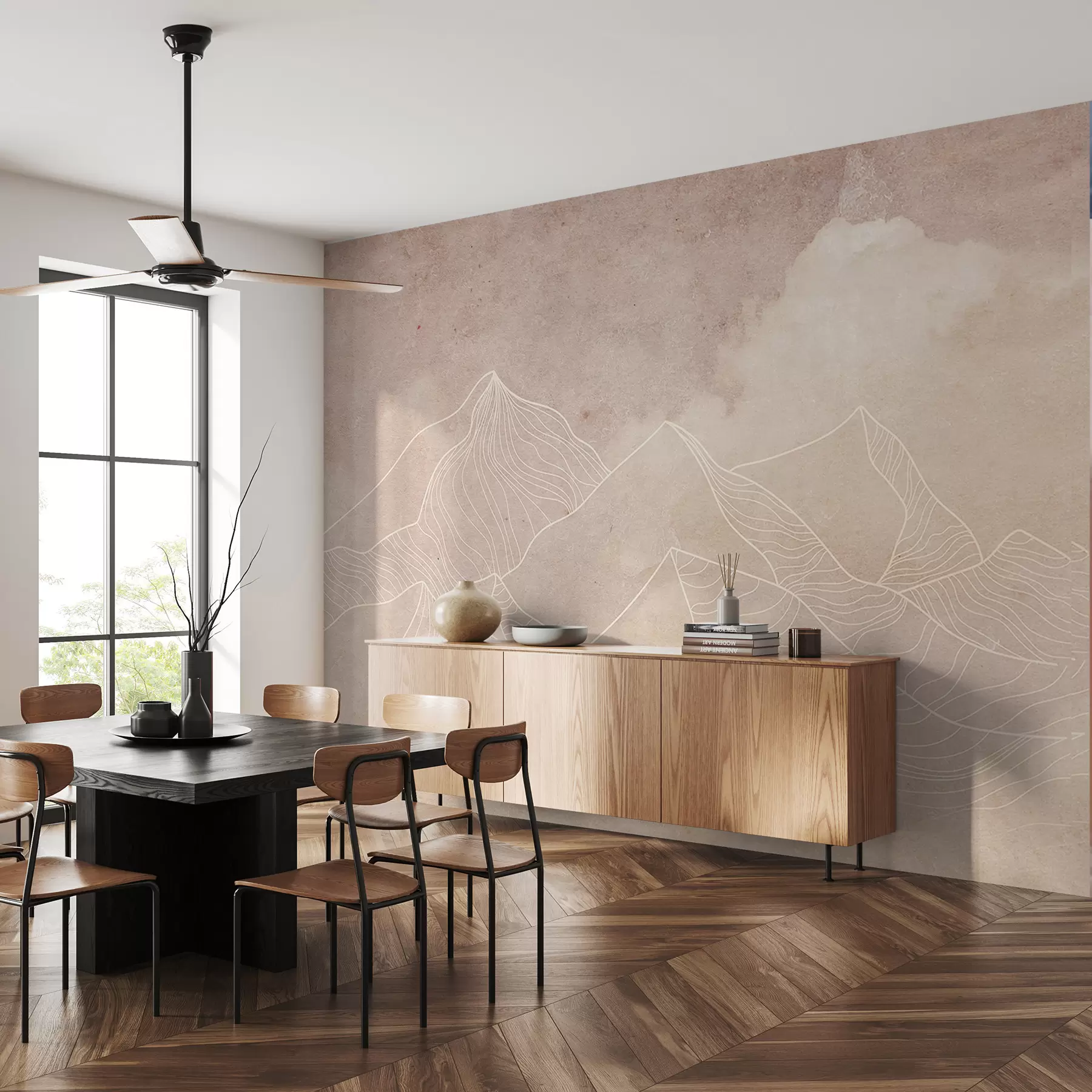 wall murals Грунге текстура са апстрактним планинама, беж бојом, уметношћу на тему природе u98839