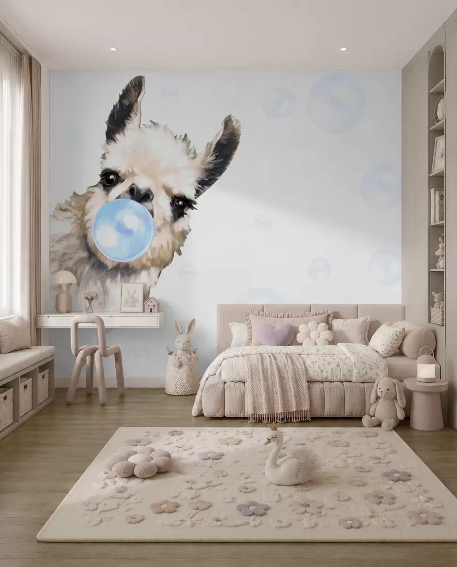 wall murals Lama s plavom žvakom u98952v1