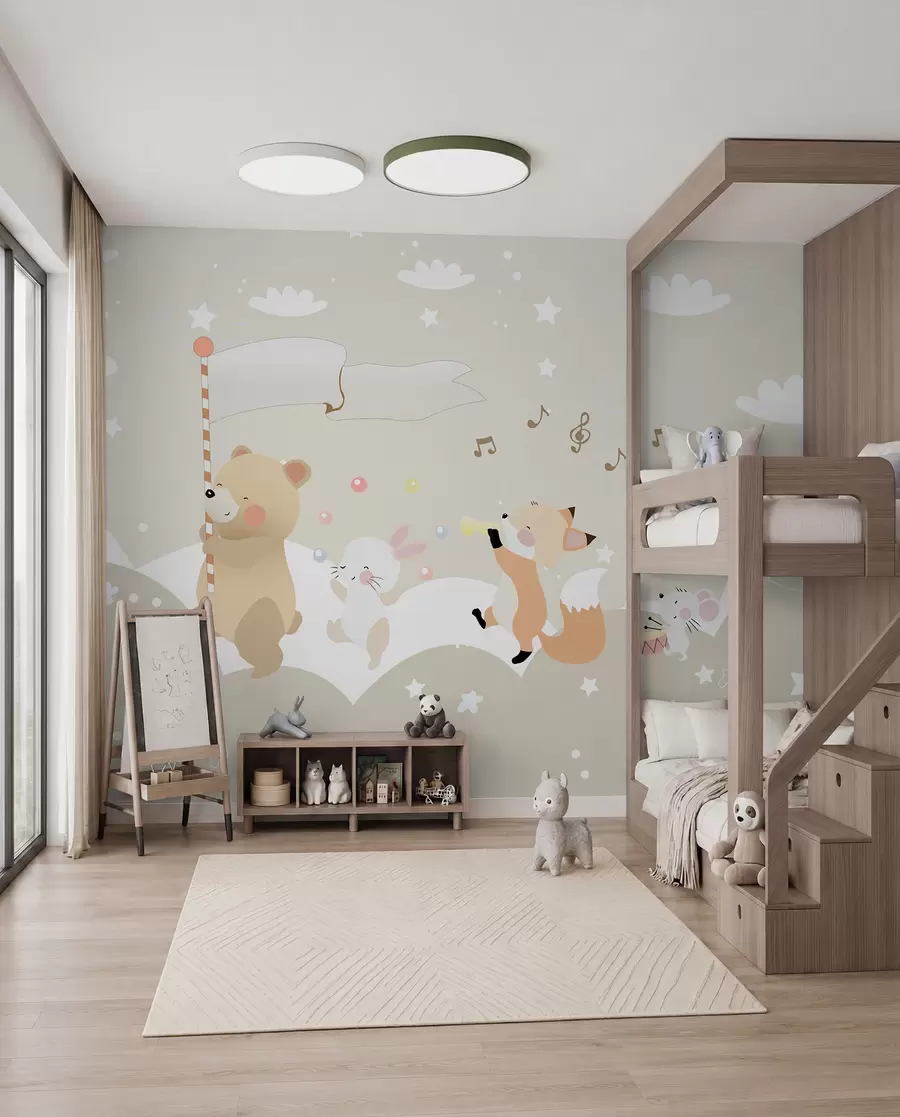 wall murals Дизајн тапета за дечију собу са слатким животињама у ружичастим тоновима u98969