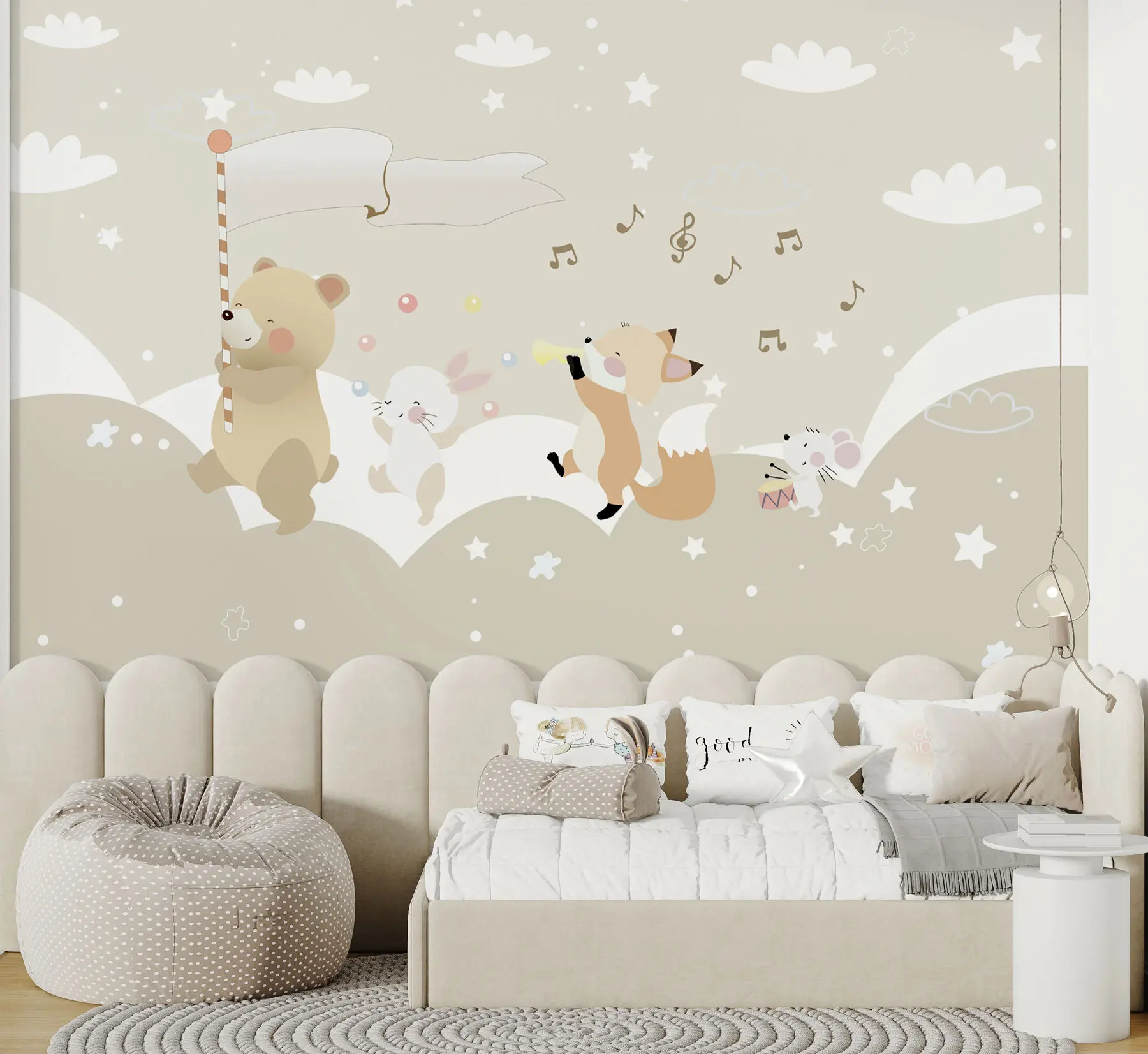 wall murals Дизајн тапета за дечију собу са слатким животињама у ружичастим тоновима u98969