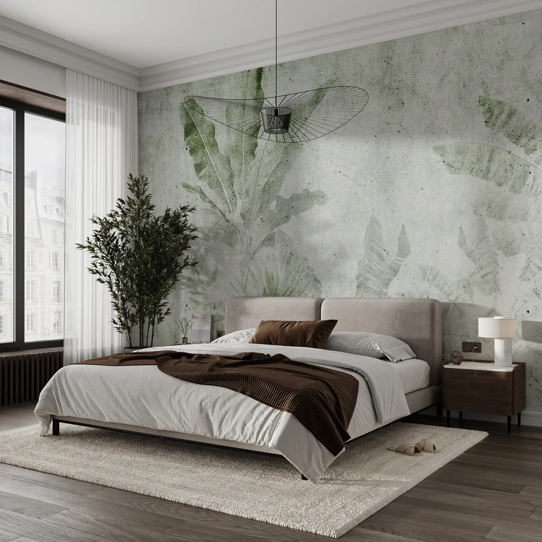 wall murals Листови банана на бетонском зиду u73886v3