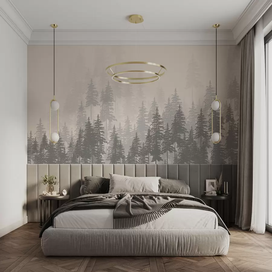 wall murals Монохроматска илустрација зимзелене шуме u99076