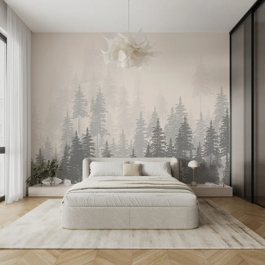 wall murals Монохроматска илустрација зимзелене шуме u99076
