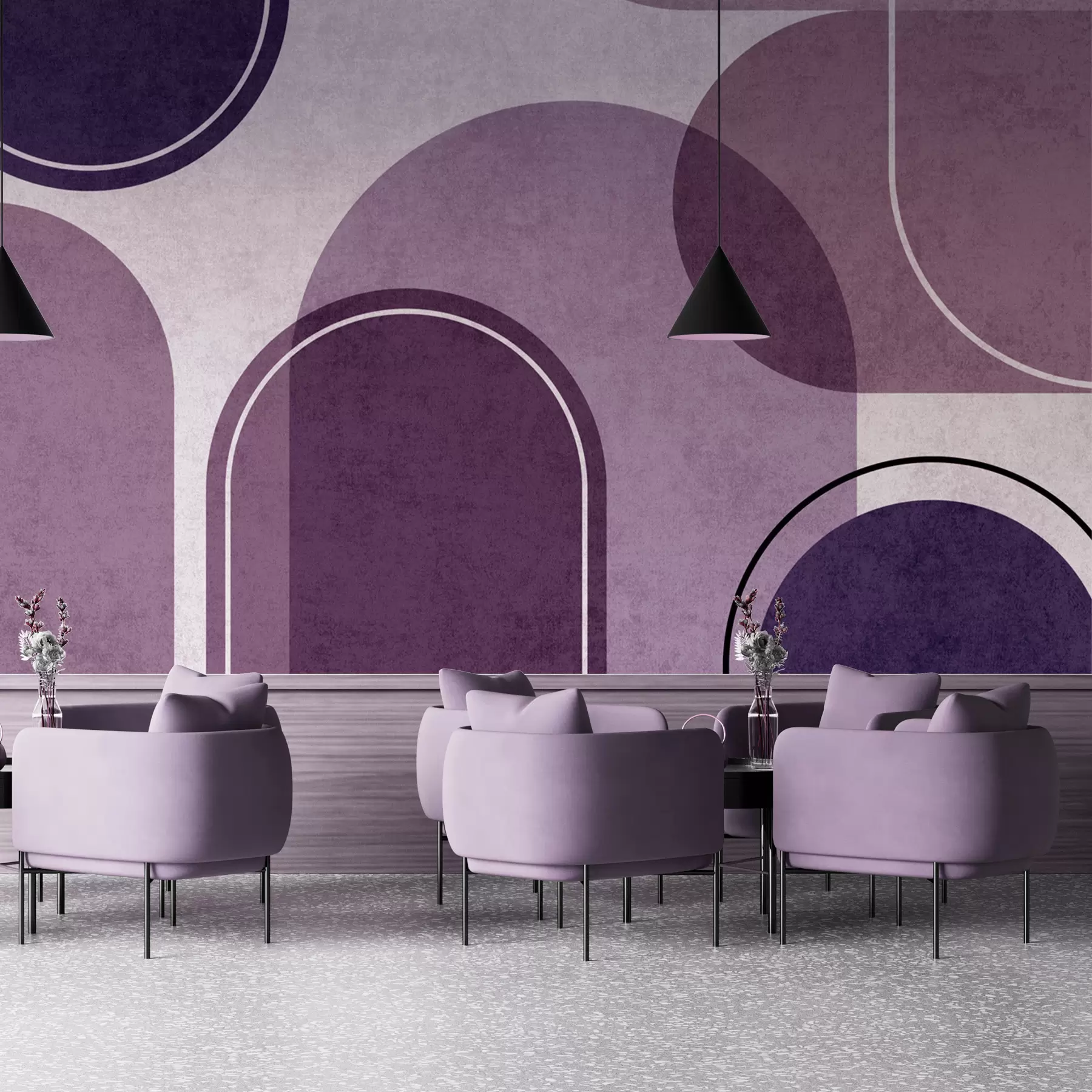 wall murals Геометријски лукови љубичасте боје u99095v4