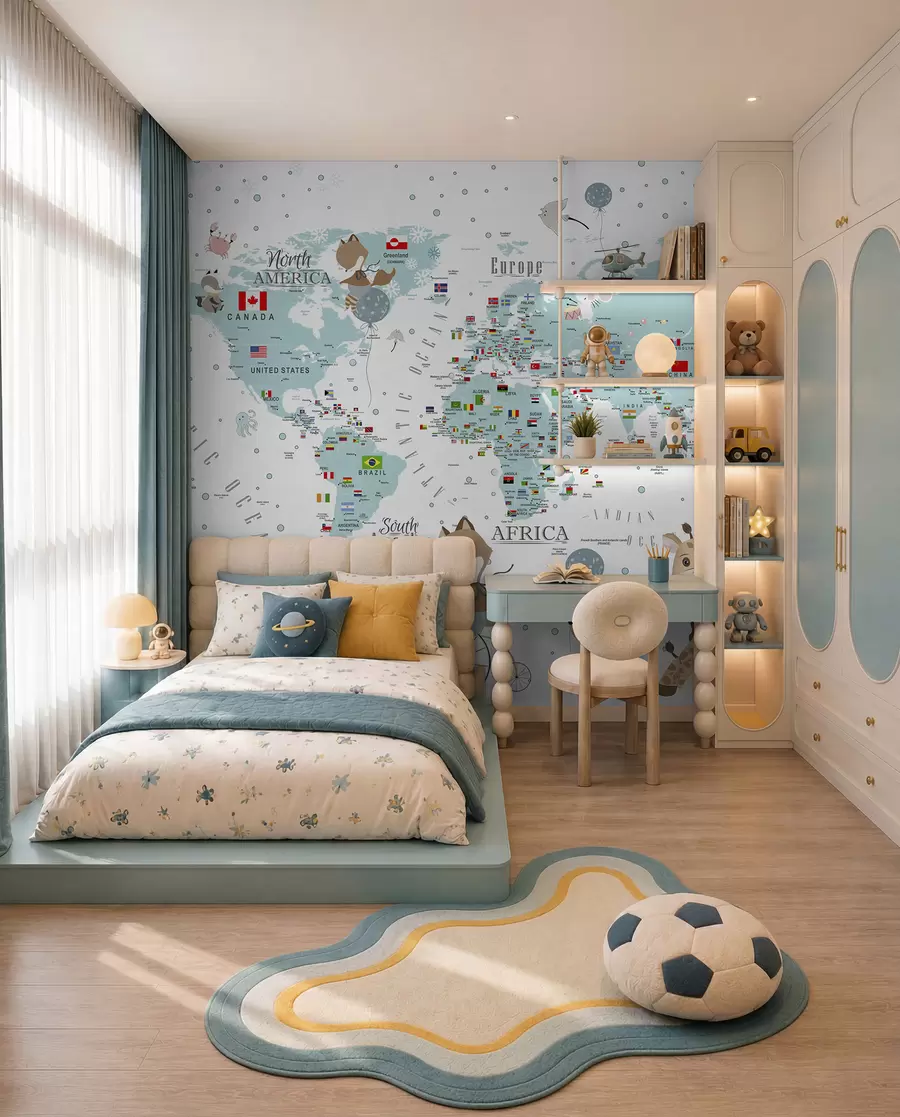 wall murals Дечја мапа света са животињама u99228