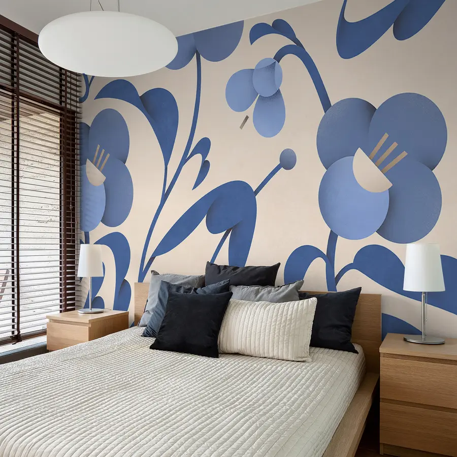 wall murals Ботаничка штампа са украсним плавим цветовима на беж позадини u99196v7