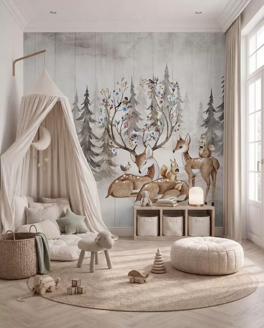 wall murals Акварел шума са јеленом u98679